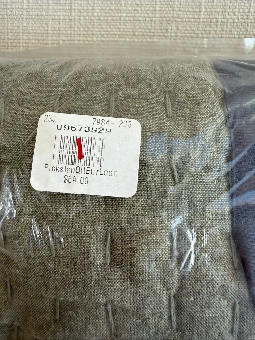 Pottery Barn Cotton Linen Handcrafted Quilted Euro Sham Loden Green